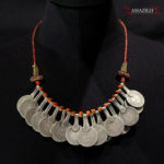 Old Berber Necklace – Silver Moroccan Coins and Coral – North Morocco