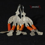 Old Berber Earrings – Hilal – Silver and Mediterranean Coral – Morocco