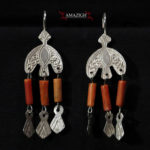 Old Berber Earrings – Hilal – Silver and Mediterranean Coral – Morocco