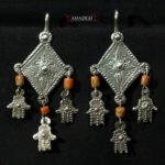 Old Berber Earrings – Hands of Fatima and Mediterranean Coral – Morocco