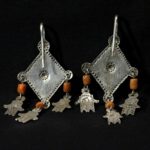 Old Berber Earrings – Hands of Fatima and Mediterranean Coral – Morocco