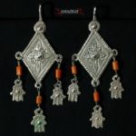 Old Berber Earrings – Hands of Fatima and Mediterranean Coral – Morocco