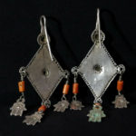 Old Berber Earrings – Hands of Fatima and Mediterranean Coral – Morocco