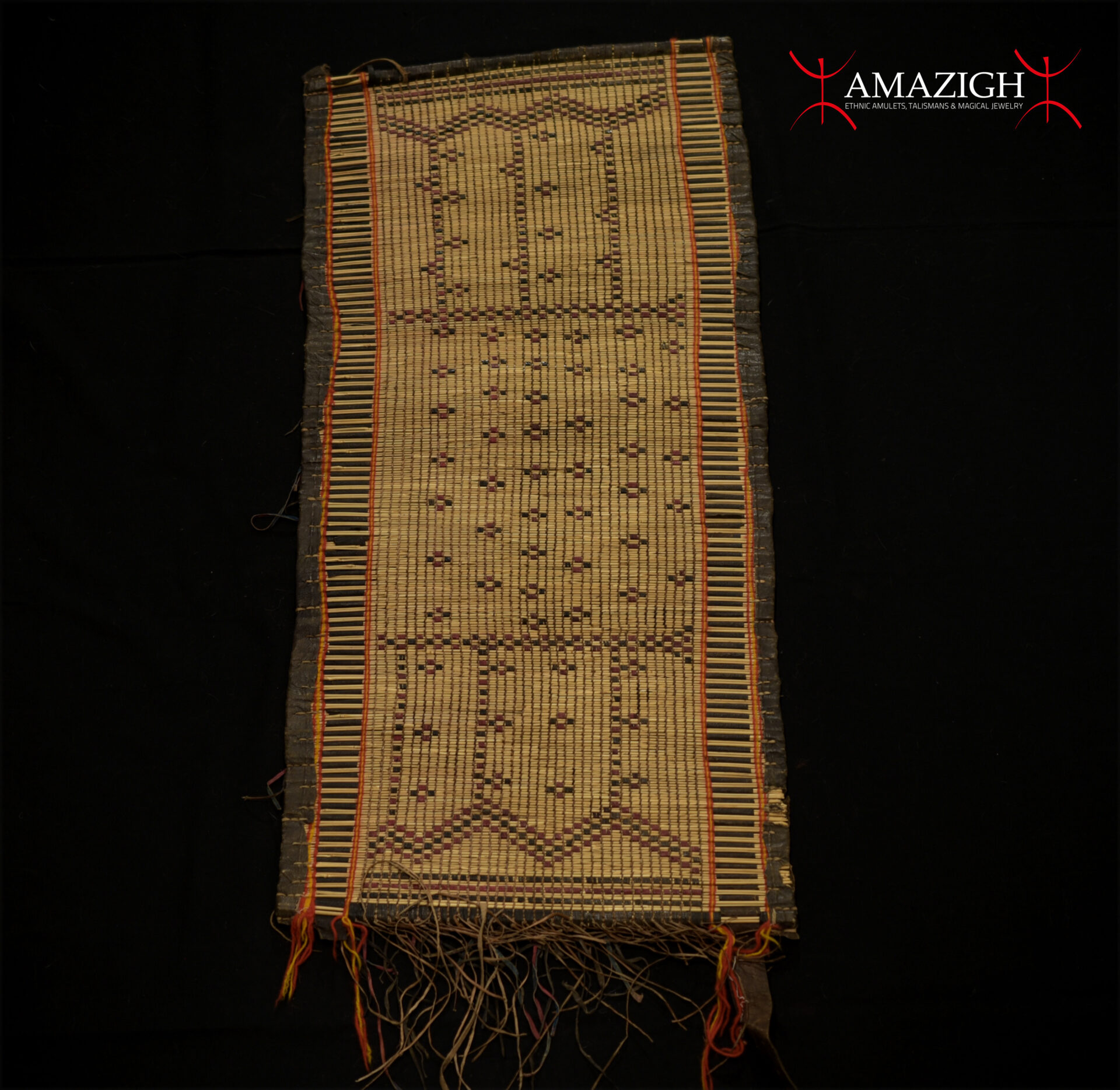 Old Woven Straw Leather Carpet – Tuareg – Mauritania