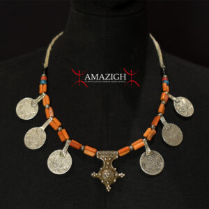 Old Fine Berber Necklace – Boghdad Cross - Silver and Coral - South Morocco