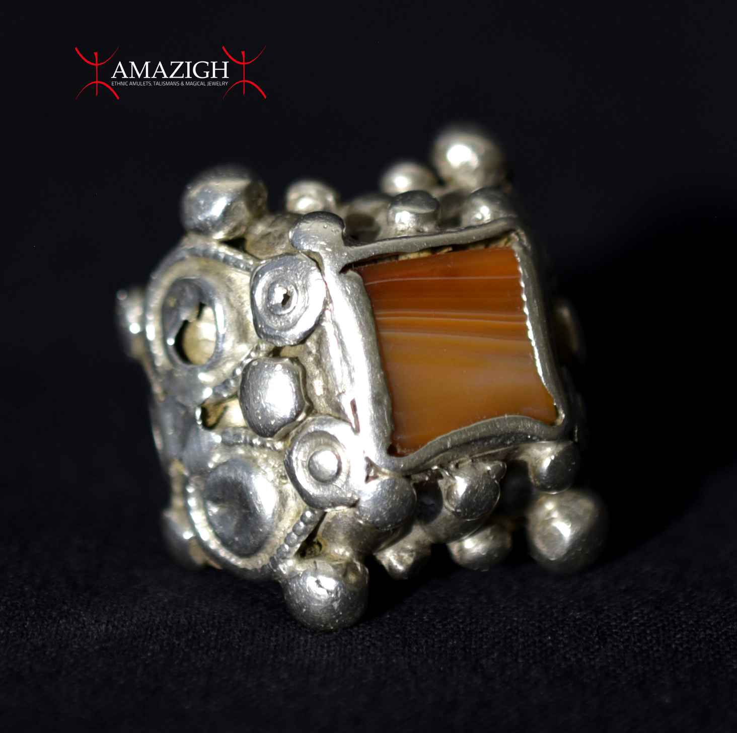 Antique Outstanding Silver-Agate Ring – India – Beautiful Item