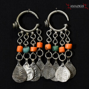 Antique Berber Earrings - Silver, Coral, Amazonite - Draa Valley, South Morocco