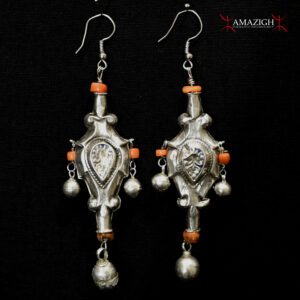Antique Uzbeks Earrings - Silver, Coral - Urgut, Samarkand Region, Uzbekistan