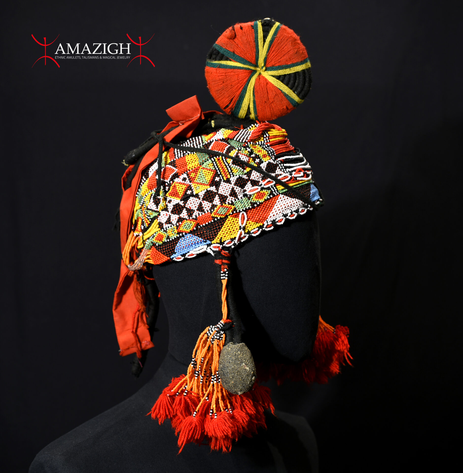 Old Tribally Used Beadded Headdress – Songhay / Djerma – Gao Region, Mali – Rare