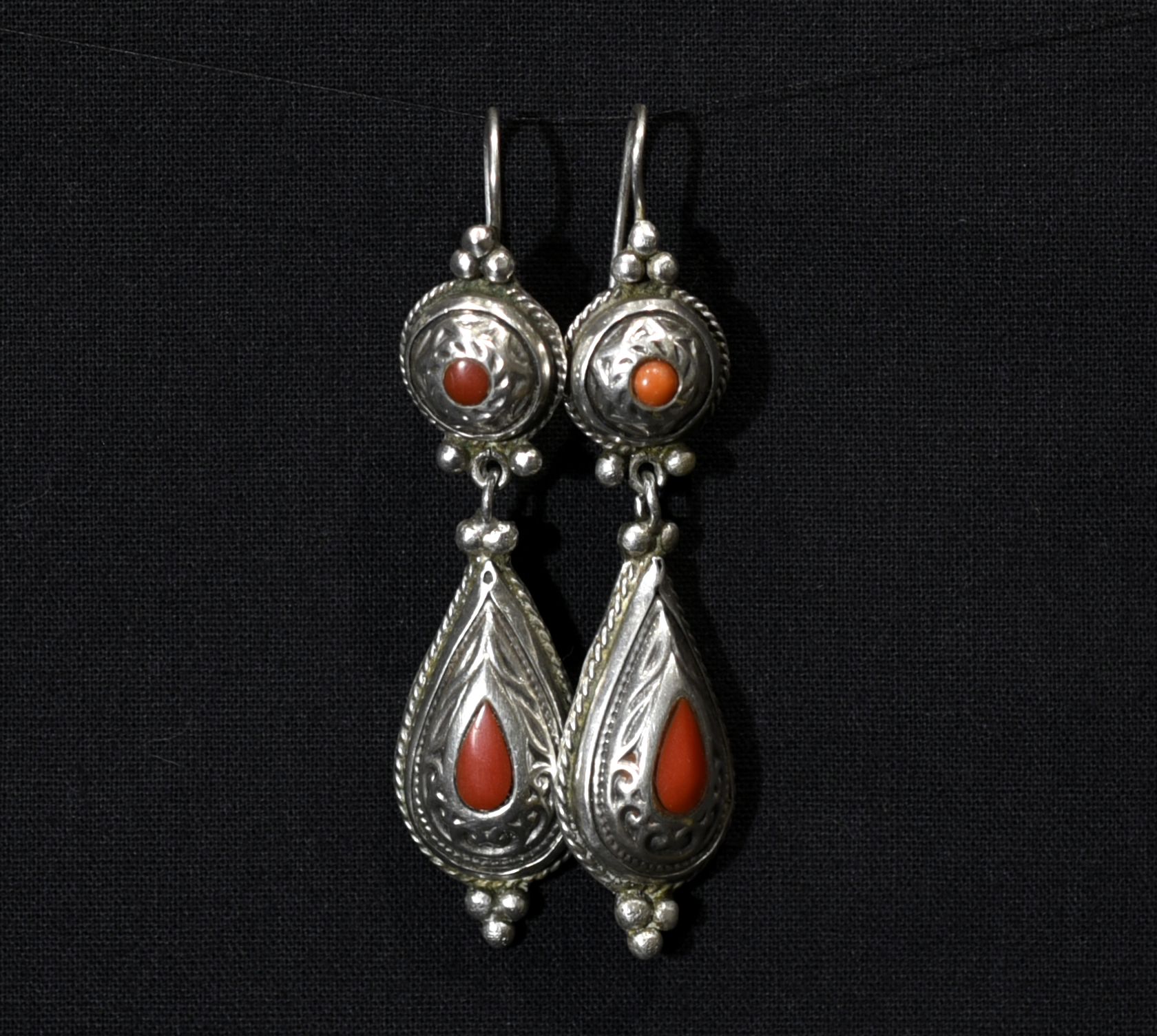 Old Berber Earrings – Silver & Coral – Southern Morocco