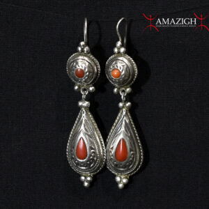 Old Berber Earrings – Silver & Coral – Southern Morocco