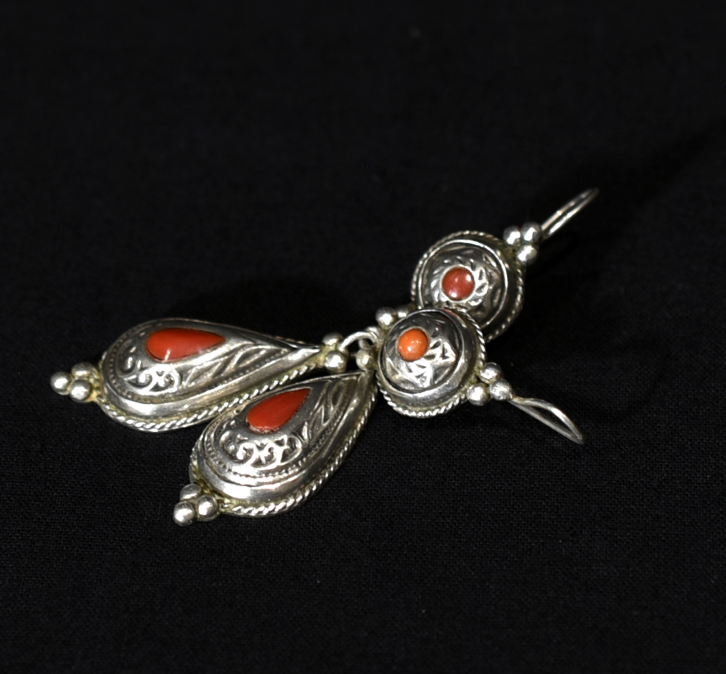 Old Berber Earrings – Silver & Coral – Southern Morocco