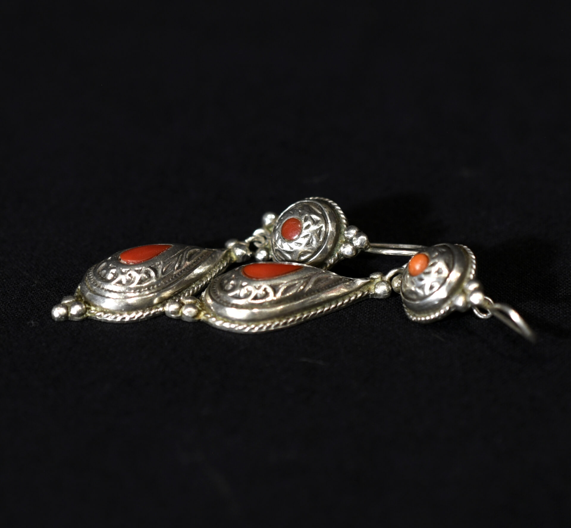 Old Berber Earrings – Silver & Coral – Southern Morocco
